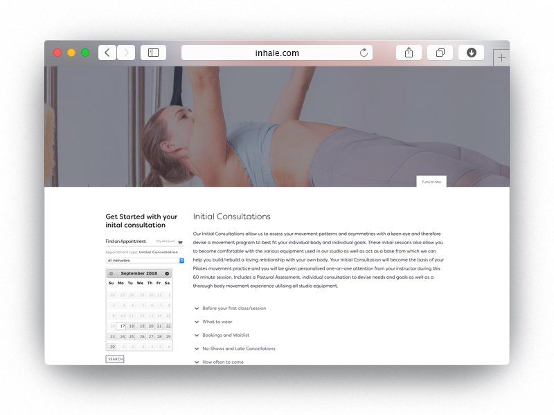Mindbody branded tools on a website