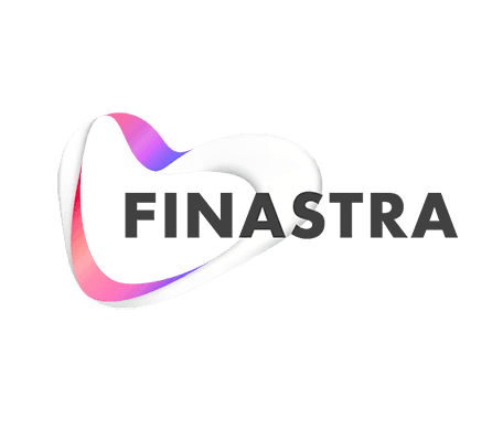 A logo for finastra with a pink and purple swirl on a white background.