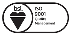 A black and white logo for bsi iso 9001 quality management.