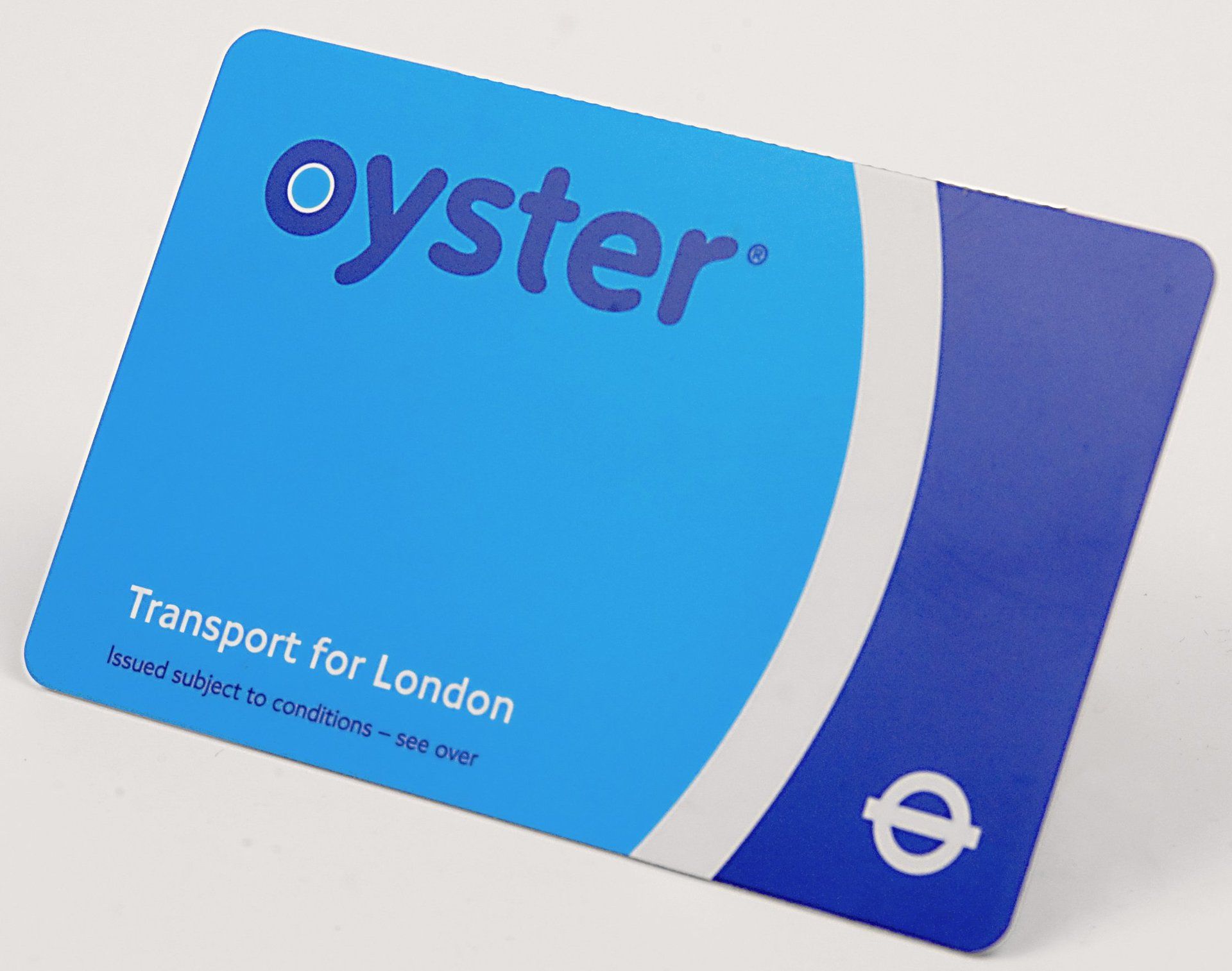 A blue and white oyster transport for london card