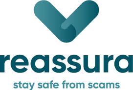 A logo for reassurance that says stay safe from scams
