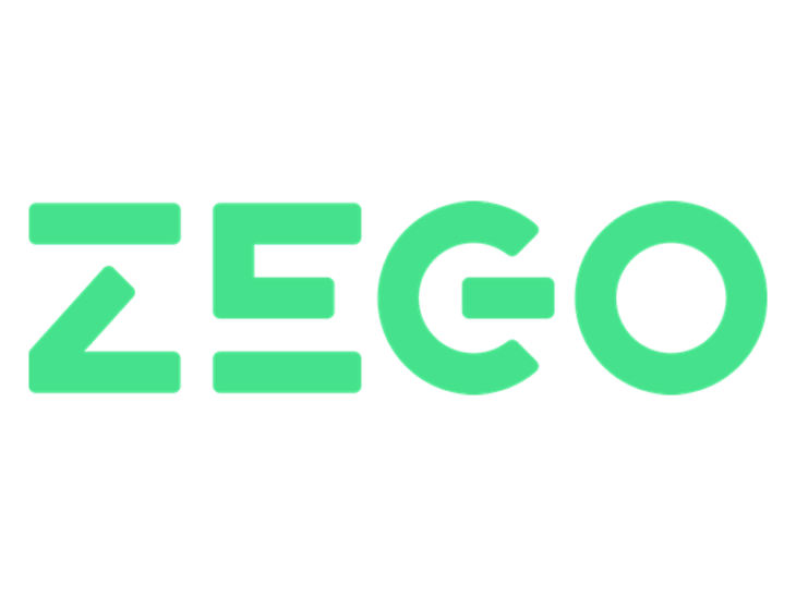 The logo for zego is green and white on a white background.