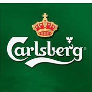 A carlsberg logo with a crown on a green background.