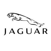 The jaguar logo is a black and white image of a jaguar jumping in the air.