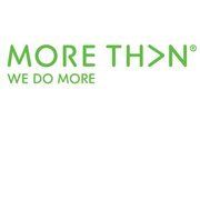 The logo for more than we do more is green and white.