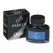 A bottle of parker quink ink next to a box.