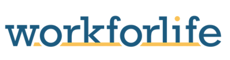 A blue and yellow logo for work for life
