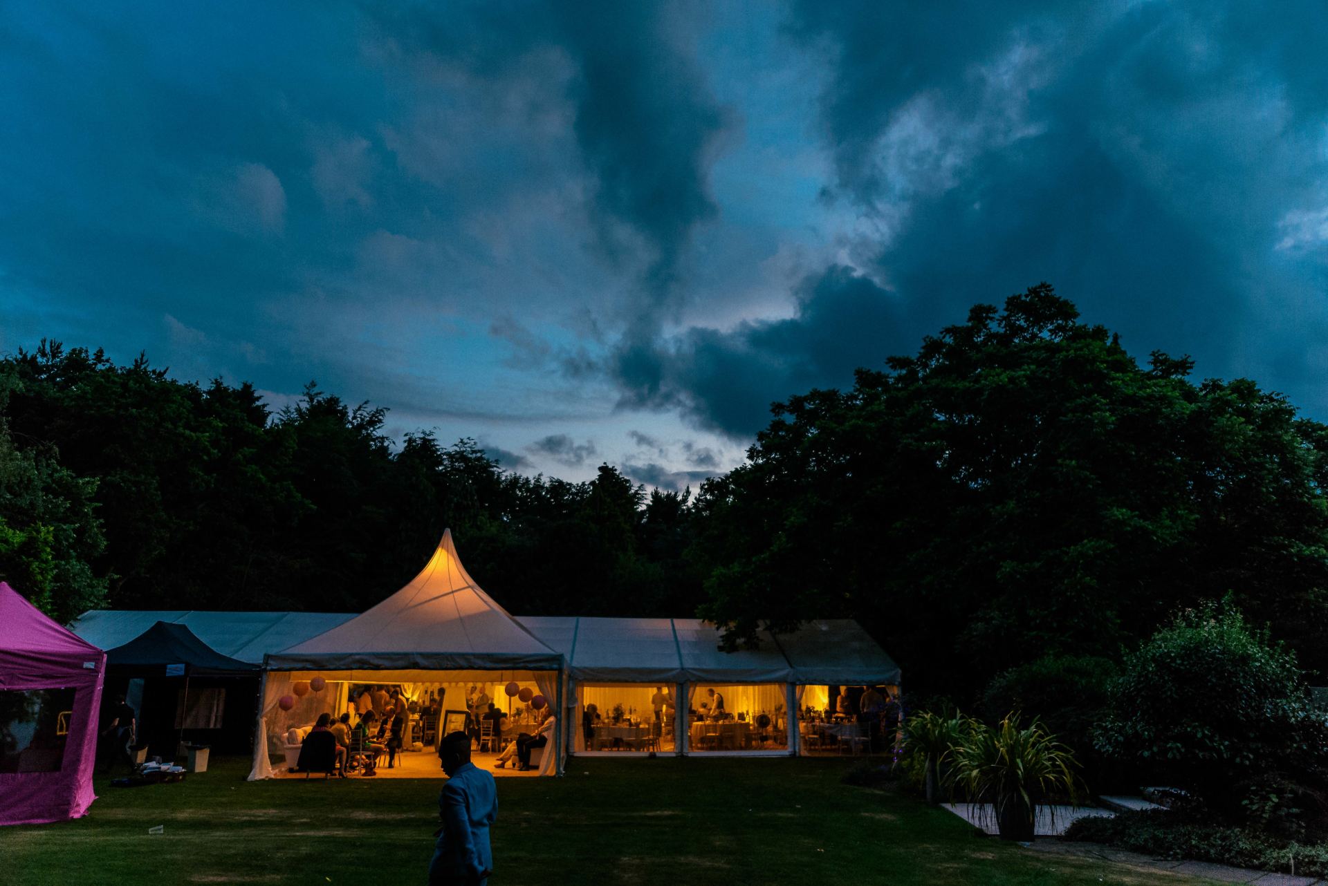Lit up marquee in the evening