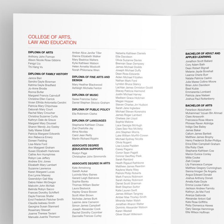 Close up of graduation program for UTAS