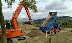 excavator and truck