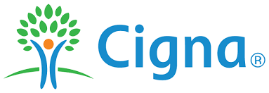 Cigna logo: Tree with a person inside, blue text
