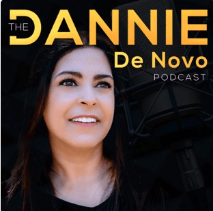 A woman is on the cover of the dannie de novo podcast
