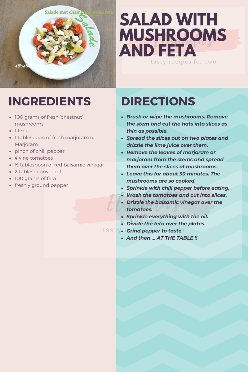 Recept voor een salade met champignons en feta. Inclusief ingrediënten, bereidingswijze en een foto van de готовые salade.