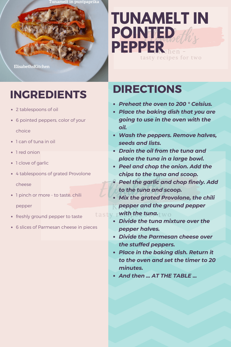 Recept voor tonijnsmelt in spitskool, met ingrediëntenlijst en bereidingswijze.