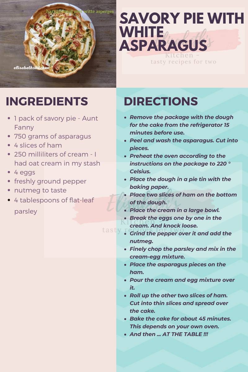 This is the English version of the recipe Receptkaart voor hartige taart met witte asperges.