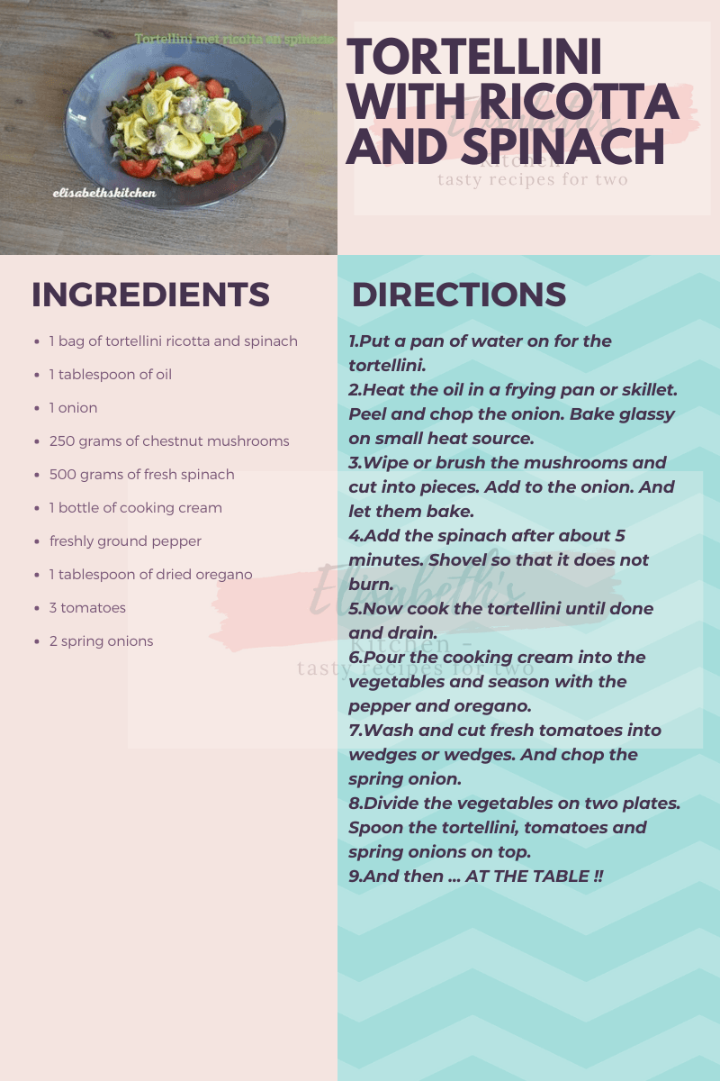 This is the English version of the recipe Recept voor tortellini met ricotta en spinazie, inclusief ingrediënten en bereidingswijze.