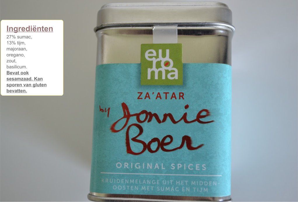 Za'atar kruidenblikje met turquoise etiket, 