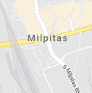 A close up of a map showing the location of milpitas.