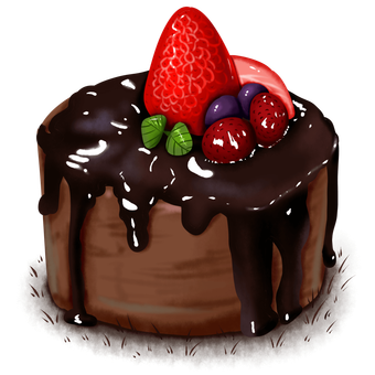 Cake in Cakes A chocolate cake with strawberries and raspberries on top