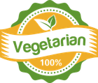 Vegetarian A vegetarian 100 % sticker with a leaf on it.