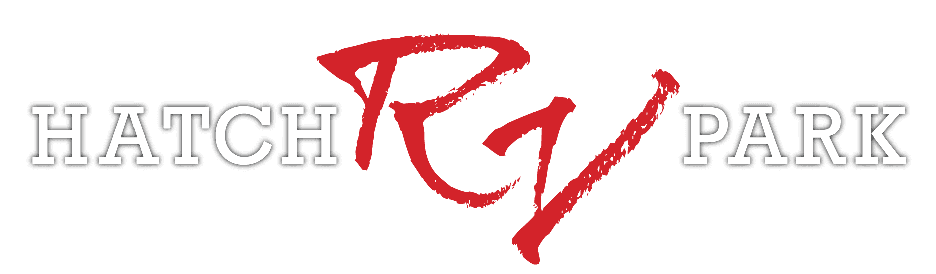 A red and white logo for hatch g park