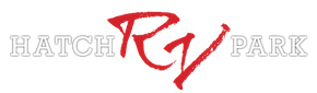 A red and white logo for hatch g park
