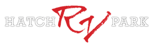 A red and white logo for hatch g park