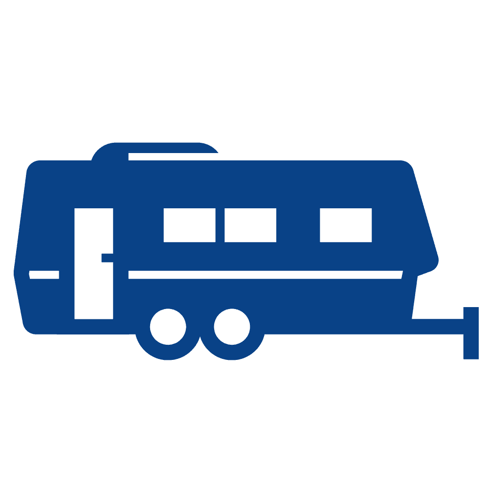 A blue rv icon on a white background.