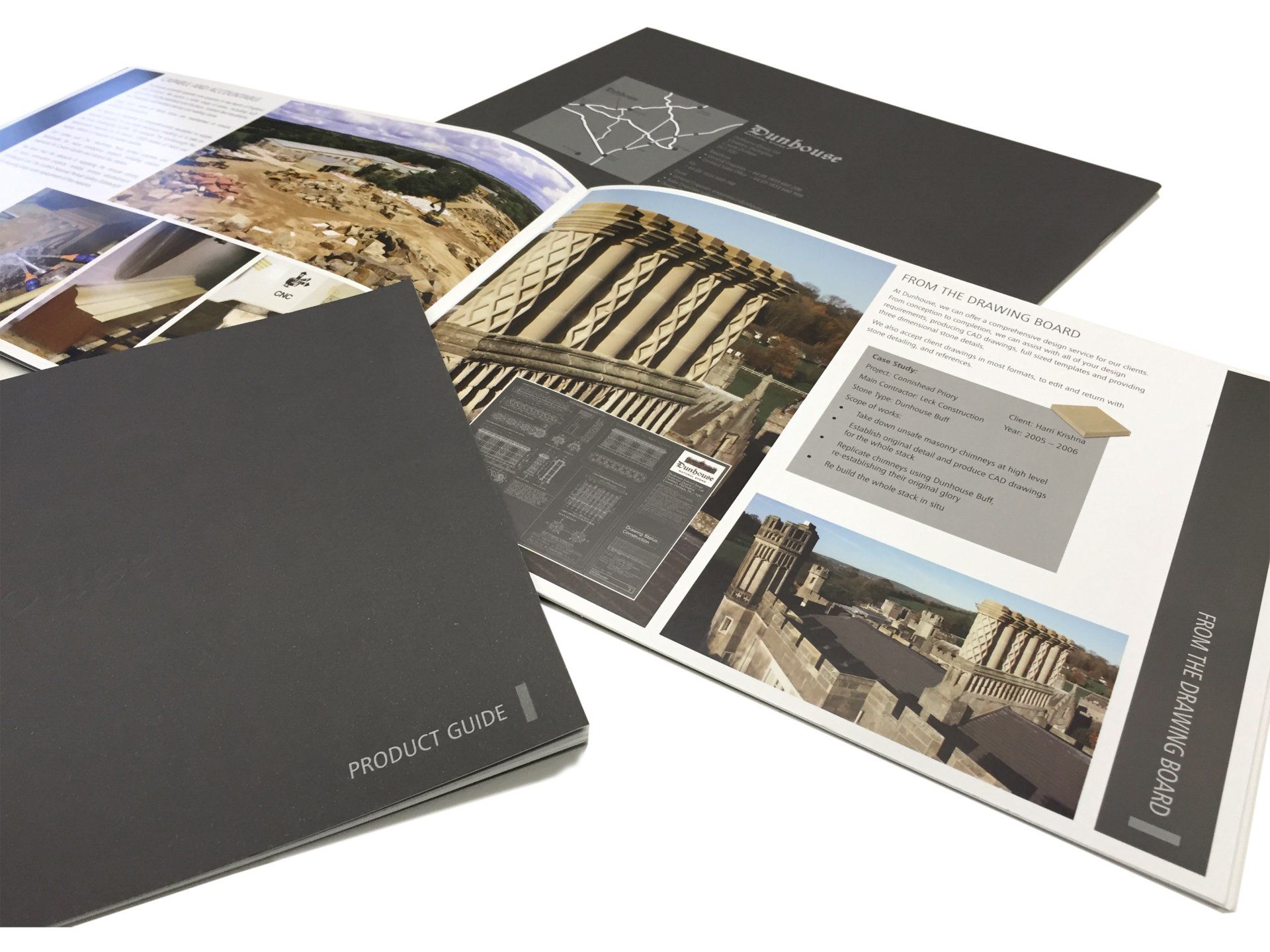 A brochure with a picture of a building on it