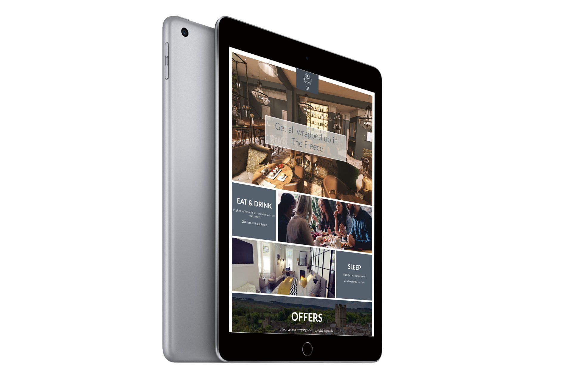 A tablet with a collage of pictures on the screen.