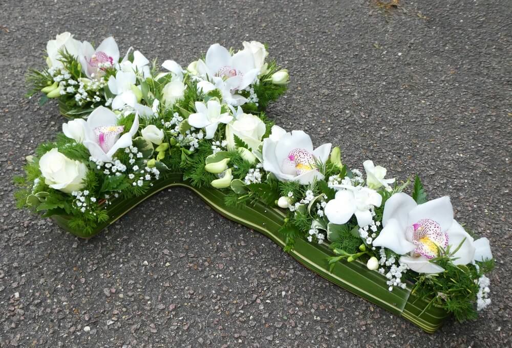 4.  2ft Cross with white Cymbidium and Dendrobium Orchids