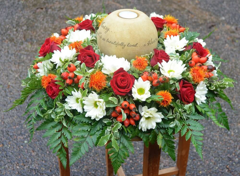 5.  14” Memorial Candle Tribute with Red Roses