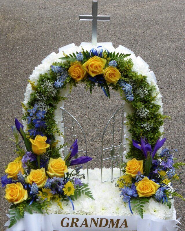 39. 2’6” tall Gates of Heaven in blue, yellow and white