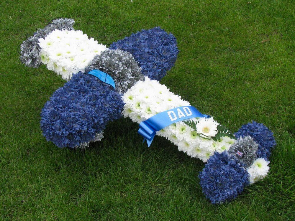 53. 3ft x 18” blue and white Aeroplane standing on its own wheels