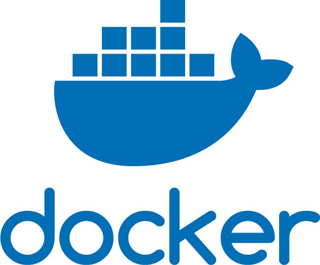 Blue Docker logo: a whale-shaped container with stacked boxes on top, the word 