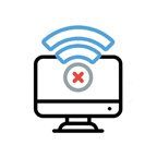 Desktop computer with Wi-Fi symbol and a red