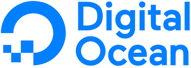 Digital Ocean logo: Blue circular shape with pixelated squares and text 