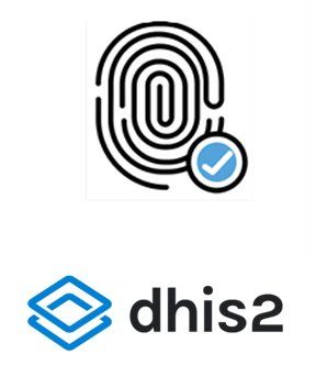 Fingerprint with a checkmark, logo for DHIS2 data platform.