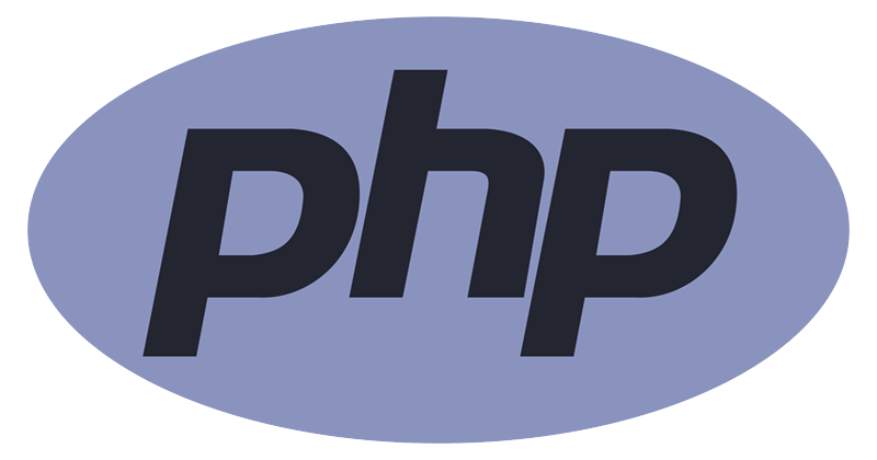 PHP logo within a light purple oval; dark blue 