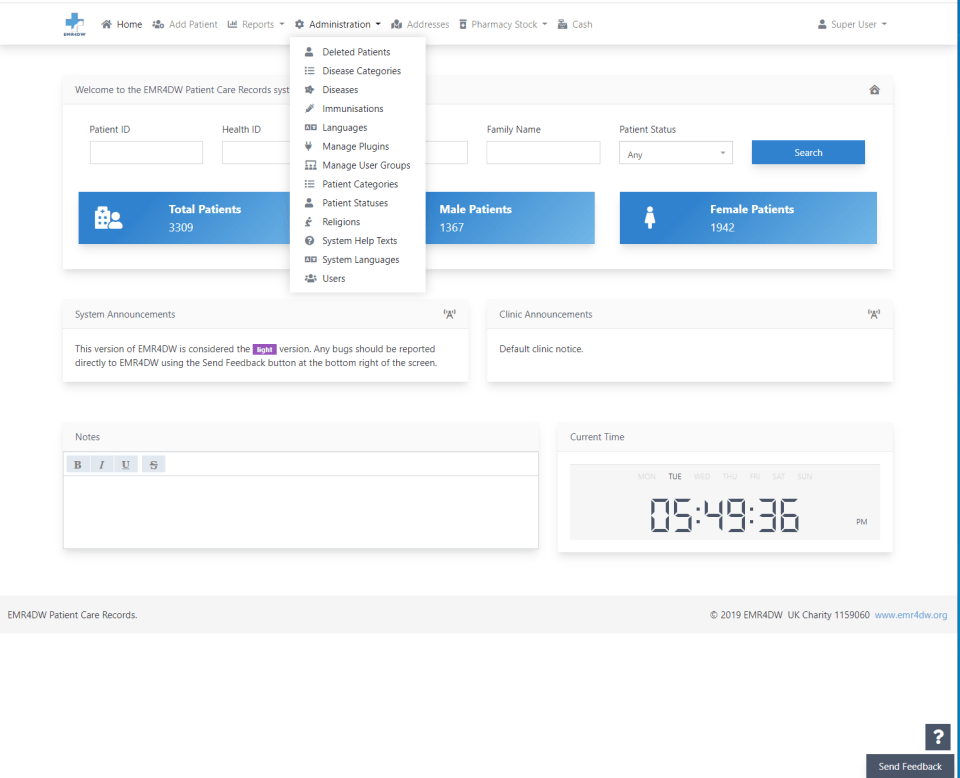 Webpage with a dropdown menu from 