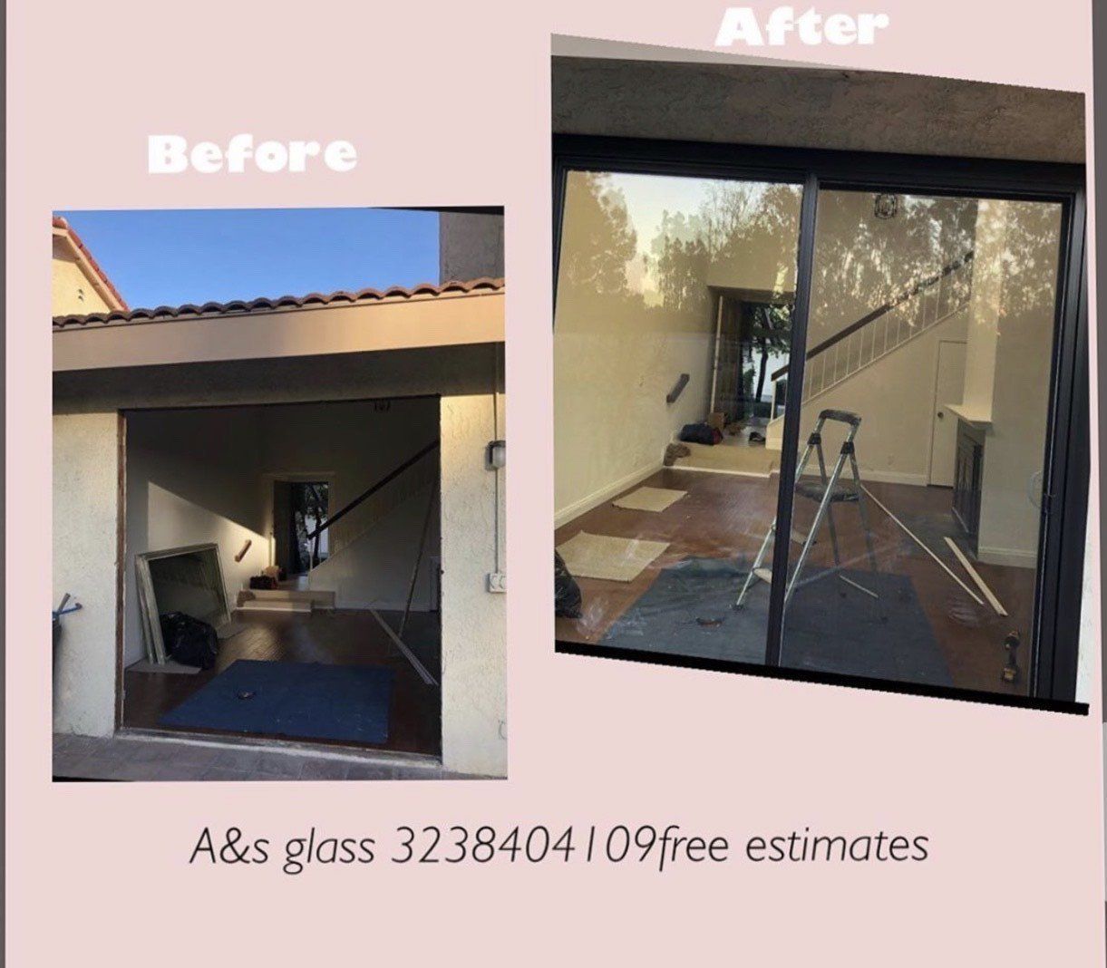 Before and After of Glass Door Installation — Pasadena, CA — A & S Glass and Mirrors