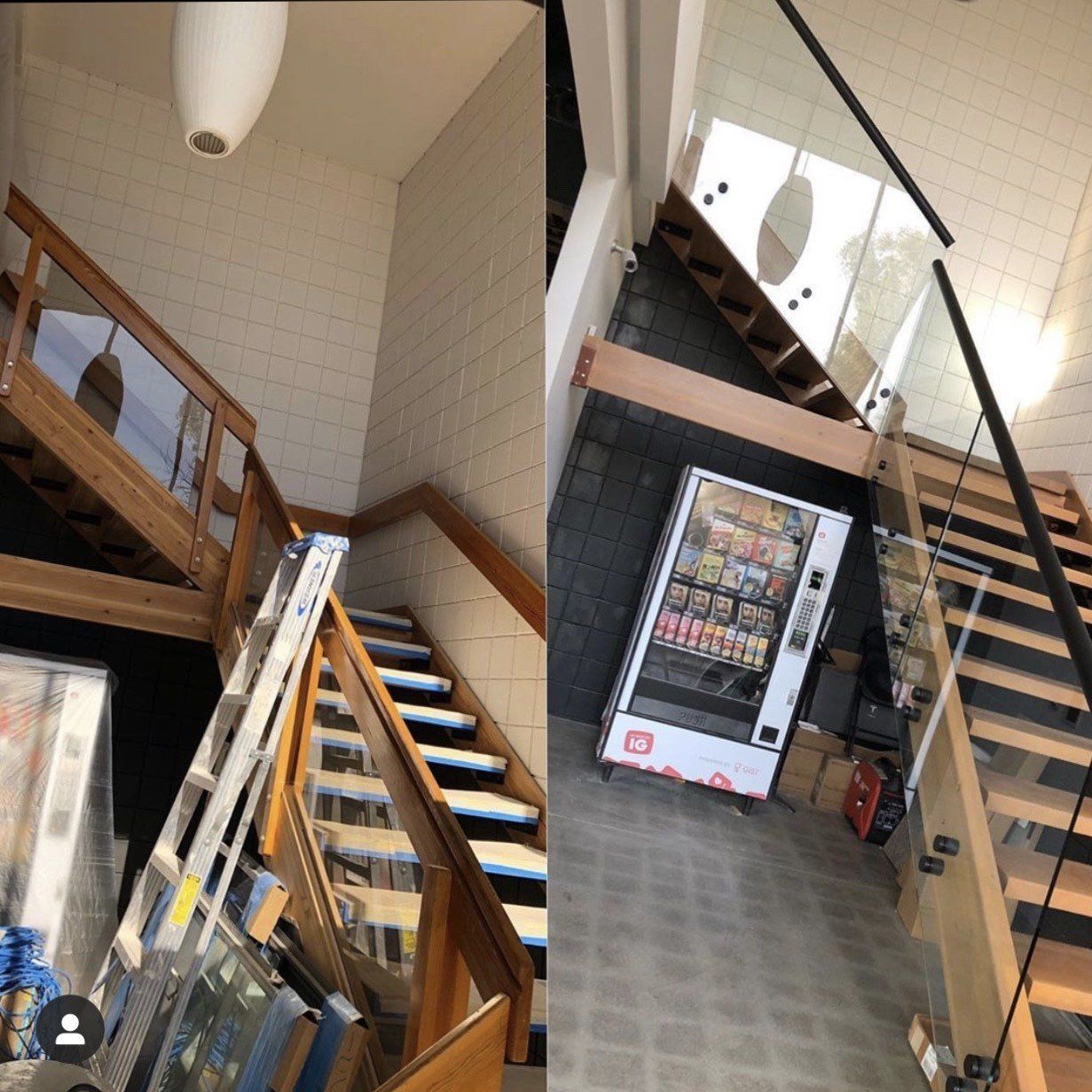 Before and After of Frameless Glass on Staircase — Pasadena, CA — A & S Glass and Mirrors