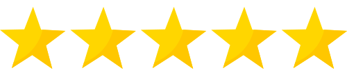 Five gold stars rating on a white background