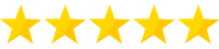 Five gold stars in a row on a white background
