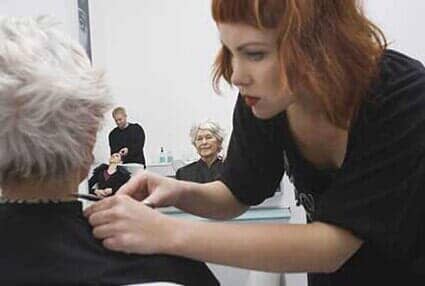 Elderly woman getting hair design in Lakewood, WA Elderly woman getting hair design in Lakewood, WA