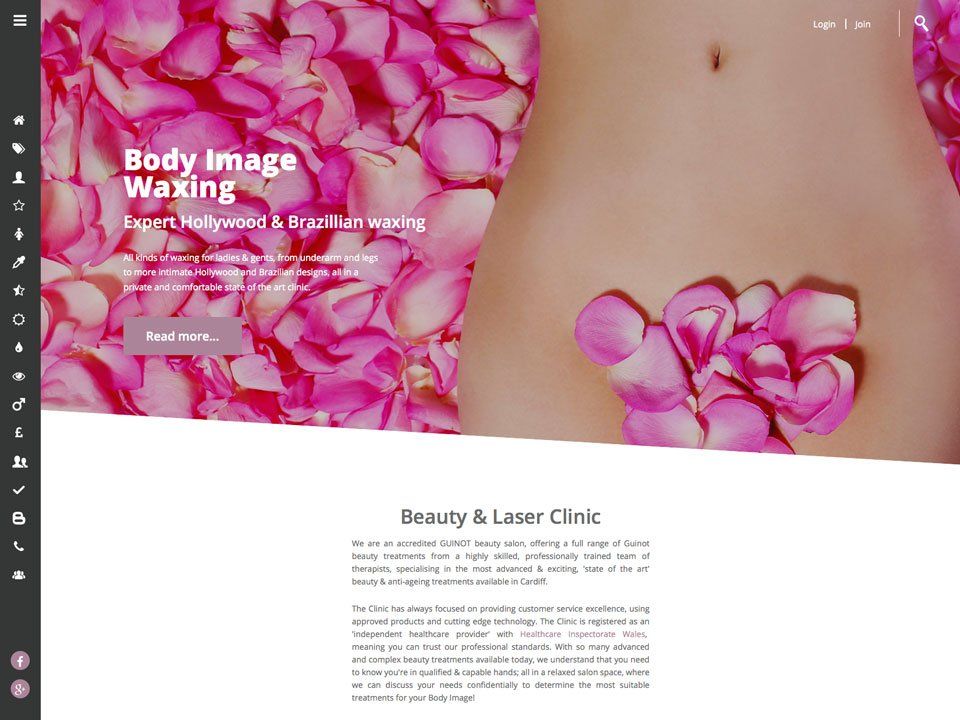 A screenshot of a website for body image waxing