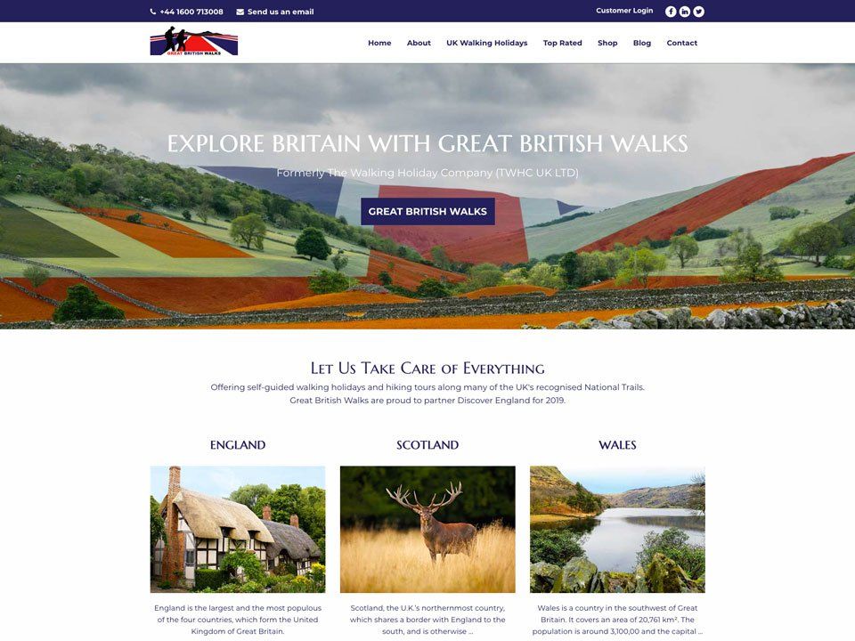A website that says explore britain with great british walks