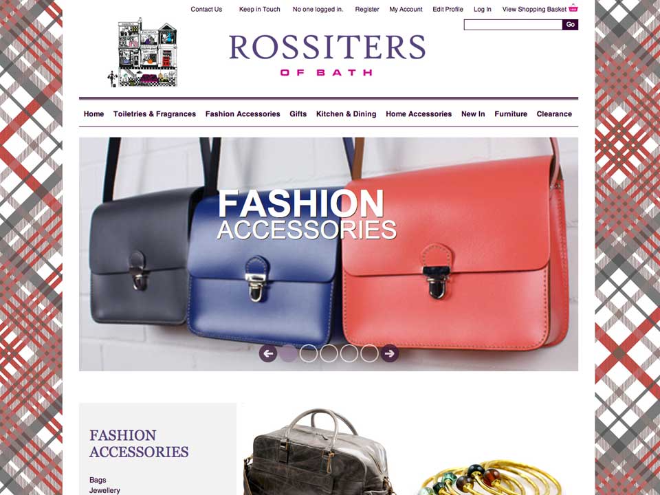 A rossitters website shows a variety of fashion accessories