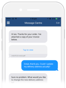 A phone with a message centre app open