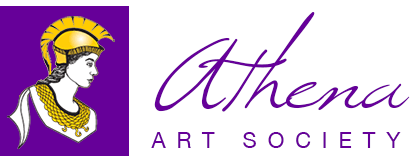 The logo for the athena art society shows a woman wearing a helmet.